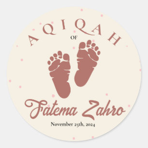 Footprint Newborn Baby Girl Muslim Aqiqah Aqeeqa Classic Round Sticker