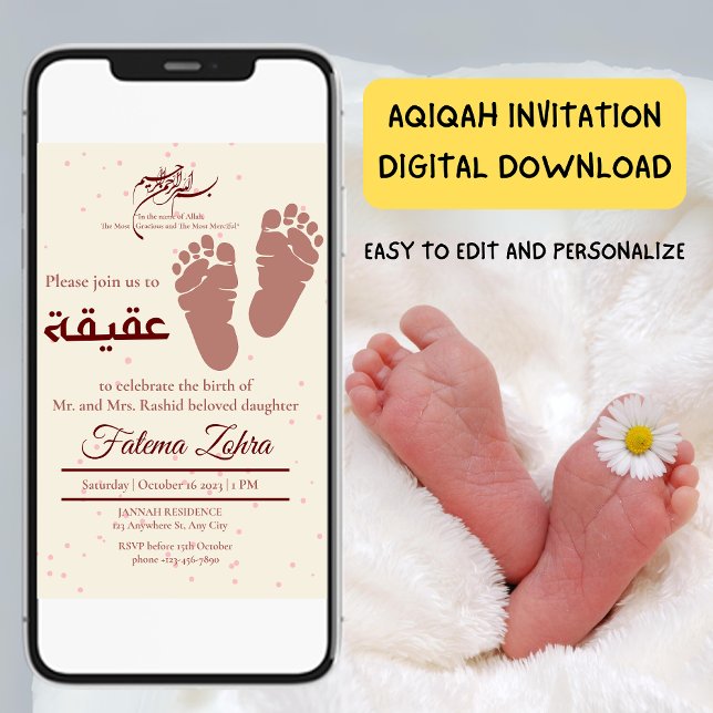 Footprint NewbornBaby Girl Muslim Aqiqah Aqeeqa Invitation (Footprint NewbornBaby Girl Muslim Aqiqah Aqeeqa Invitation)