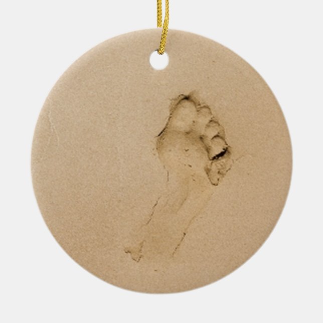 Footprint on the Beach Ceramic Tree Decoration (Front)