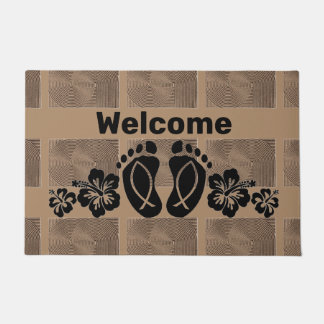 Footprints and Hibiscus Welcome Doormat