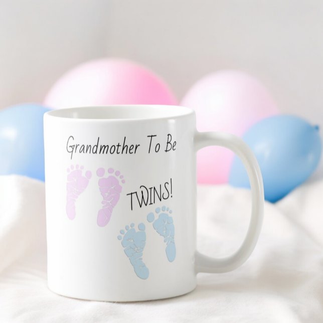 Footprints Grandmother To Be Twins Announcement Coffee Mug (left side of the handle mug design for twins)