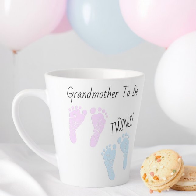 Footprints Grandmother To Be Twins Announcement Latte Mug (design on both sides of handle )