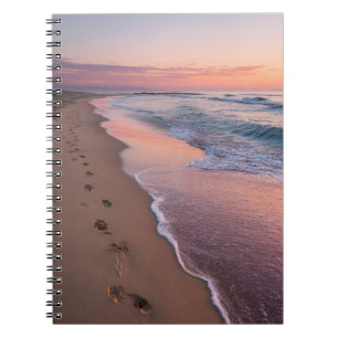 Footprints in Pink Sunset Beach Photo Notebook