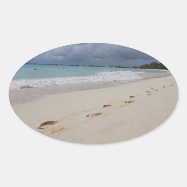 Footprints in Sand Beach Oval Sticker (Front)