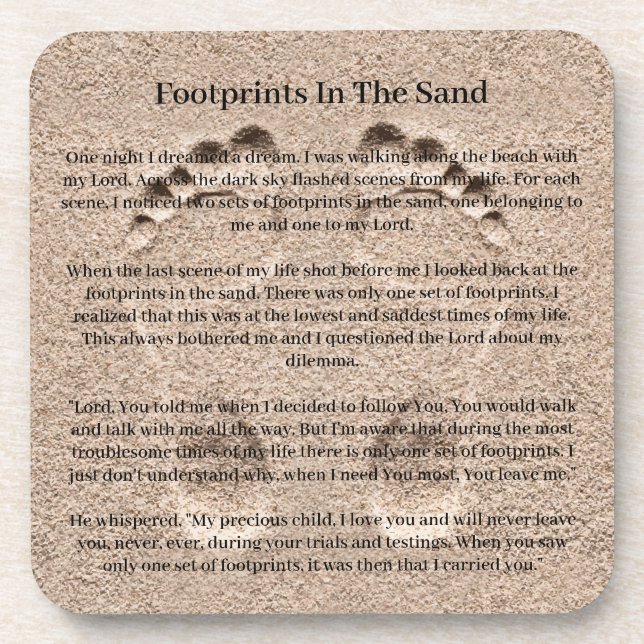 Footprints In The Sand Christian Prayer Coaster (Front)