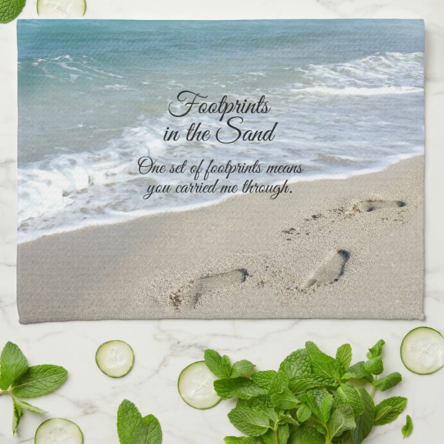 Footprints in the Sand Inspirational Christian Tea Towel (Folded)