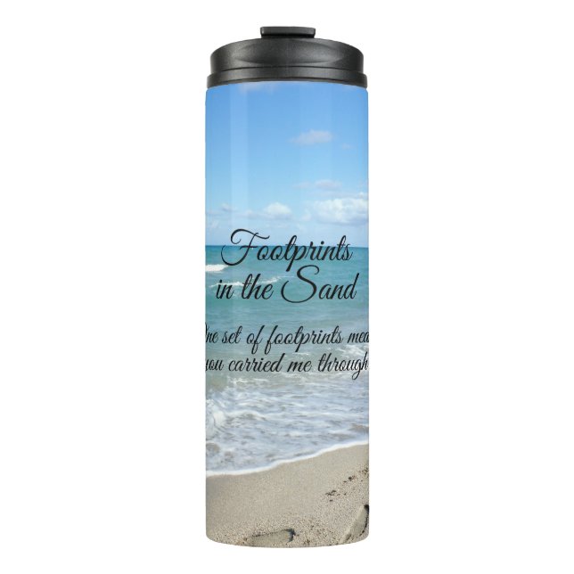 Footprints in the Sand Inspirational Christian Thermal Tumbler (Front)