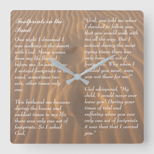 Footprints in the Sand Inspirational Poem Square Wall Clock (Front)