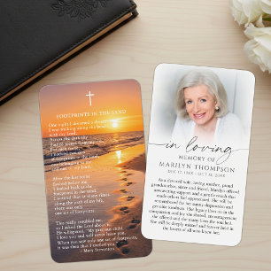Footprints In The Sand Photo Funeral Prayer Card