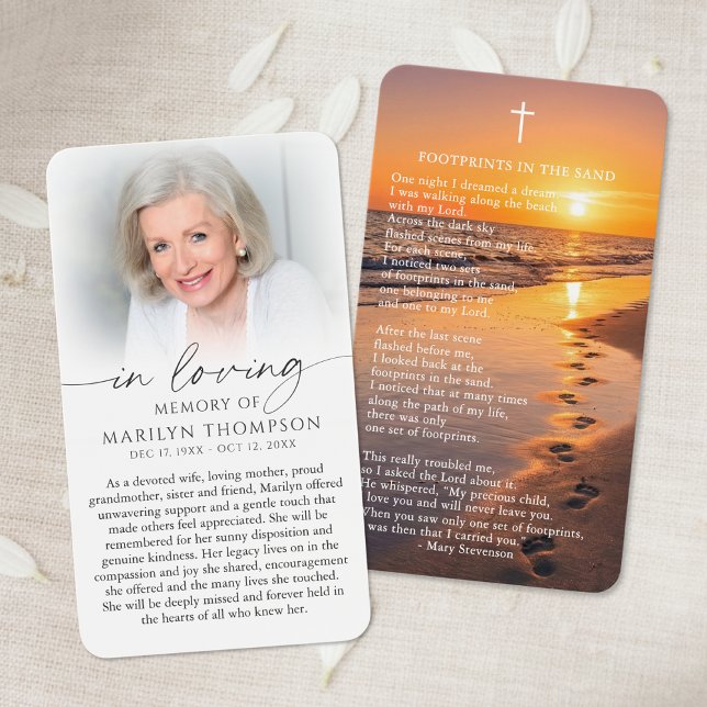 Footprints In The Sand Photo Funeral Prayer Card (Creator Uploaded)