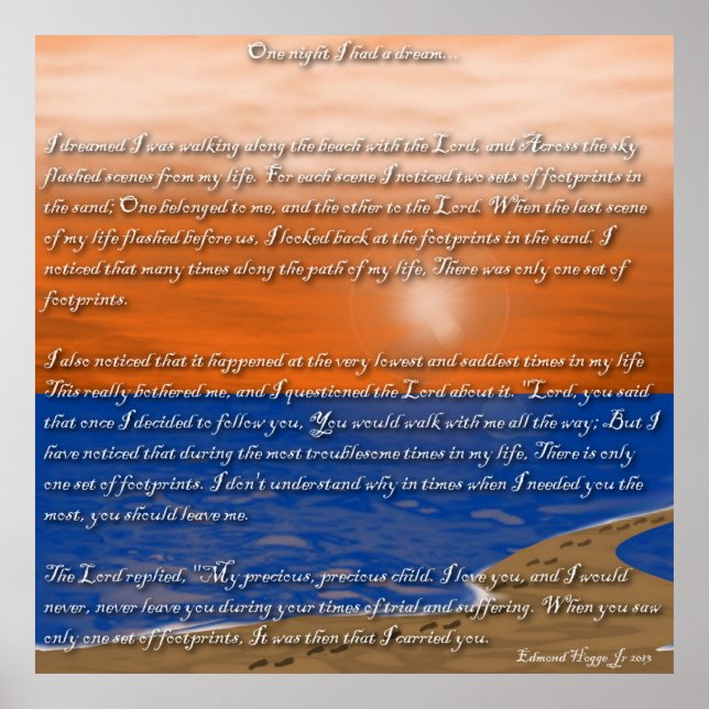 Footprints in the Sand Poem Poster (Front)