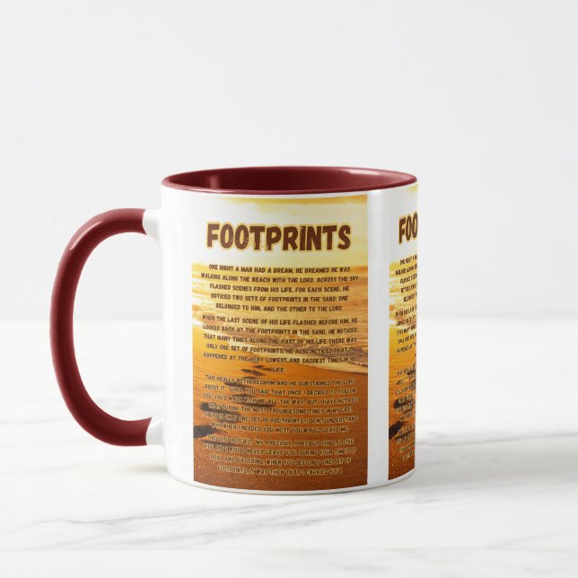 Footprints In The Sand Prayer Pic Two-Tone Mug (Left)