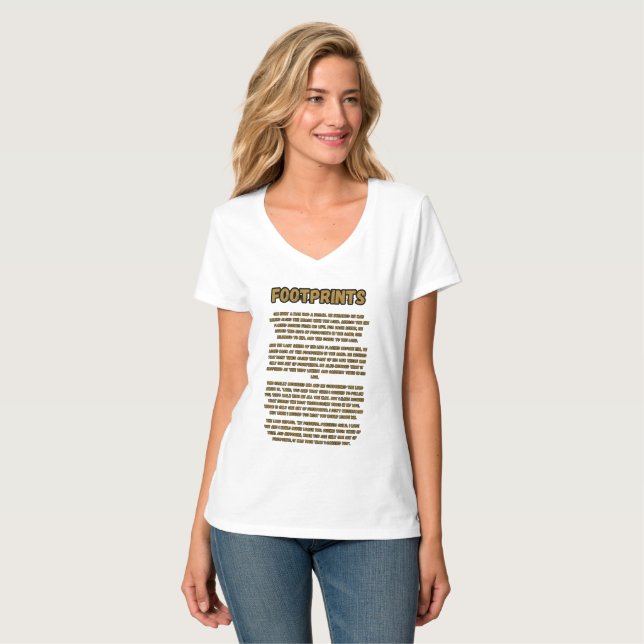 Footprints In The Sand Prayer Womens V-Neck T-Shirt (Front Full)