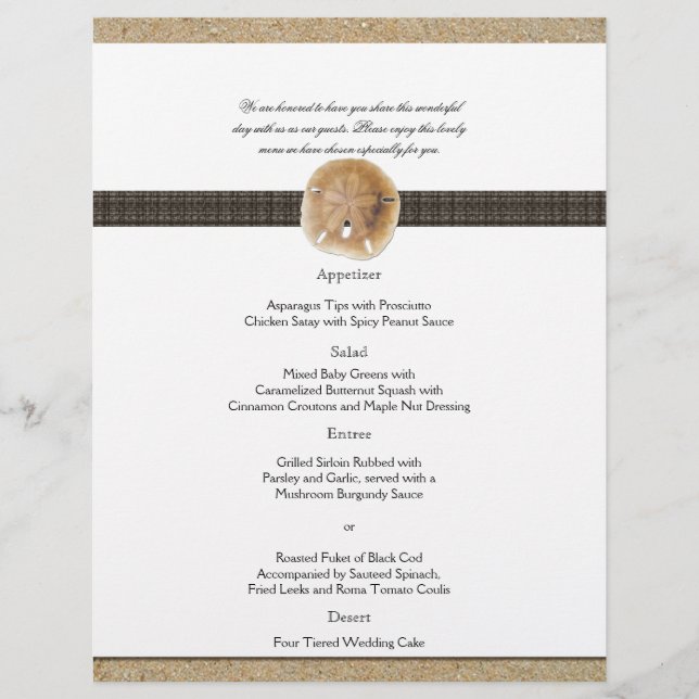Footprints in the Sand Wedding Menu (Front)