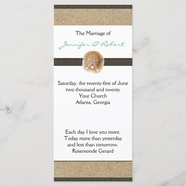 Footprints in the Sand Wedding Program Programme (Front)