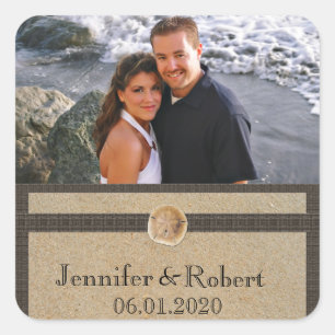 Footprints in the Sand Wedding Square Sticker