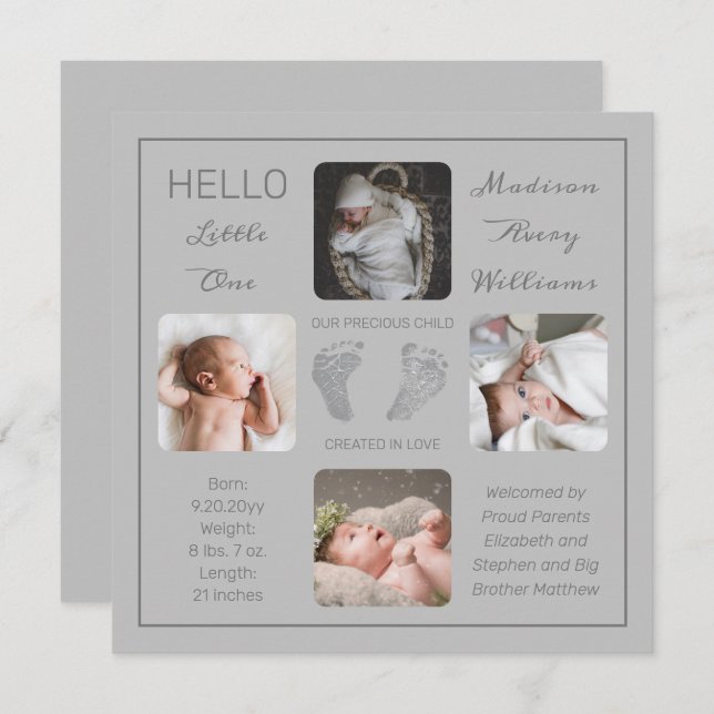 Footprints Multiple Photo Birth Announcement (Front/Back)