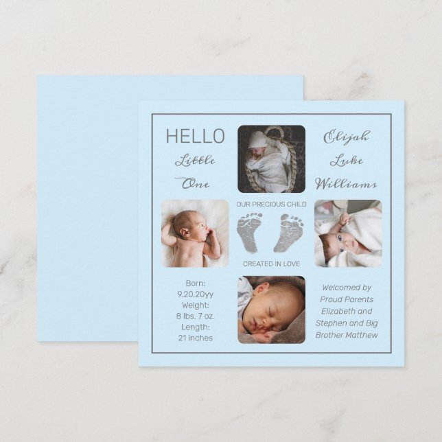 Footprints Multiple Photo Birth Announcement (Front/Back)