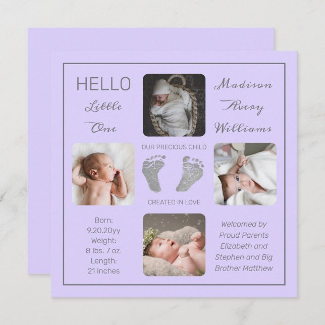 Footprints Multiple Photo Birth Announcement (Front/Back)