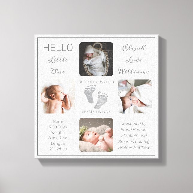 Footprints Multiple Photo Birth Keepsake Canvas Pr Print (Front)