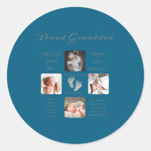 Footprints Multiple Photo Birth Keepsake Granddad  Classic Round Sticker