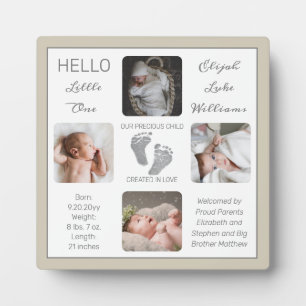 Footprints Multiple Photo Greige Birth Keepsake Plaque