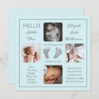 Footprints Multiple Photo Mint Birth Announcement