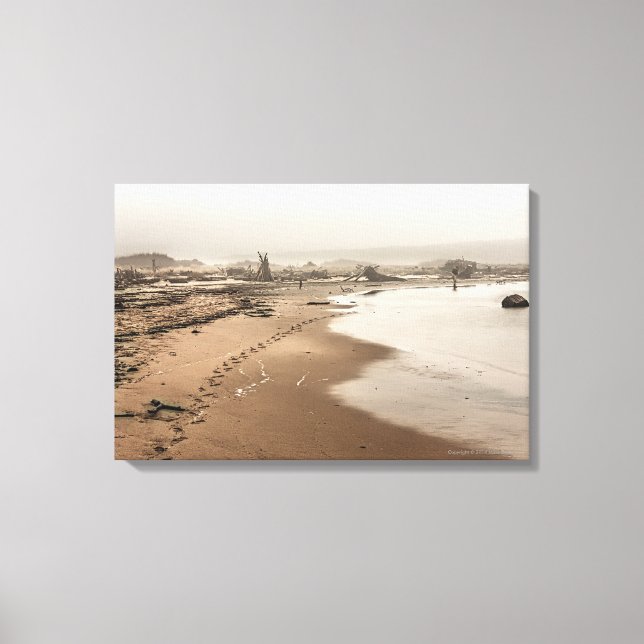 Footprints on a Foggy Beach Canvas Print (Front)