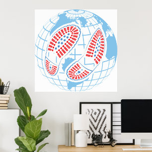 Footprints On A Globe Poster