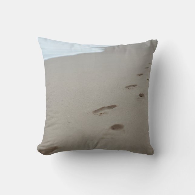 Footprints on a white beach in Mozambique Cushion (Front)