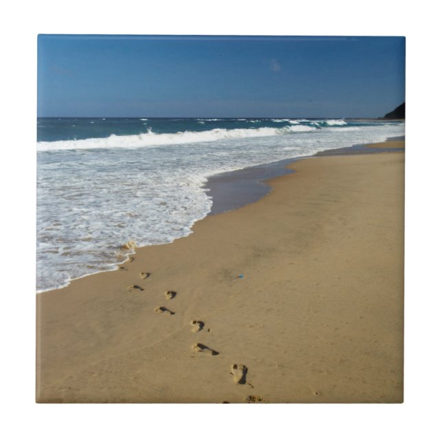 Footprints On Beach, Mabibi, Thongaland Tile (Front)