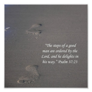 Footprints on Sand Psalms 37:23 Scripture Print