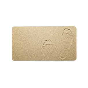 Footprints On Sandy Beach Background Label