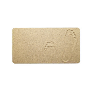 Footprints On Sandy Beach Background Label