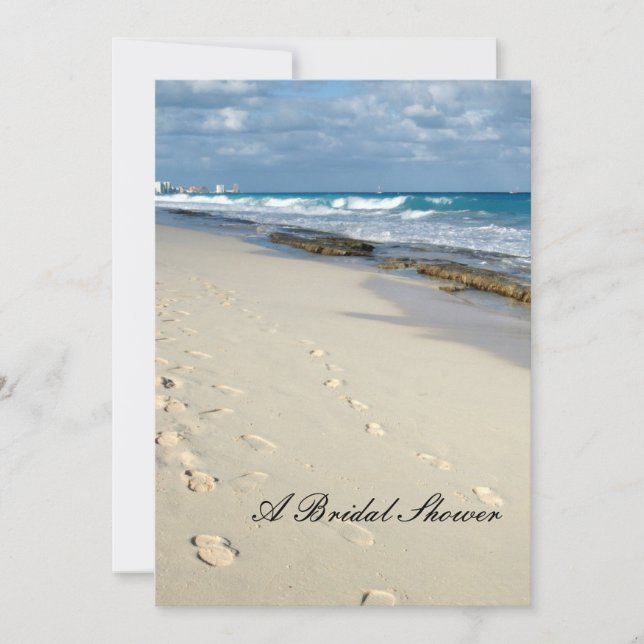 Footprints on the beach bridal shower invitations (Front)