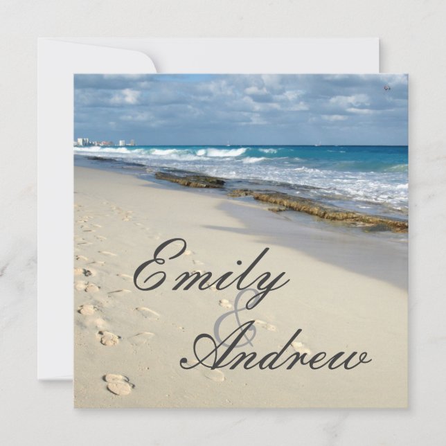footprints on the beach wedding invitation (Front)