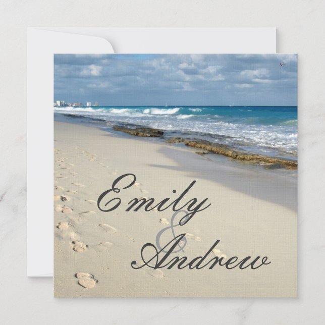 footprints on the beach wedding invitation (Front)