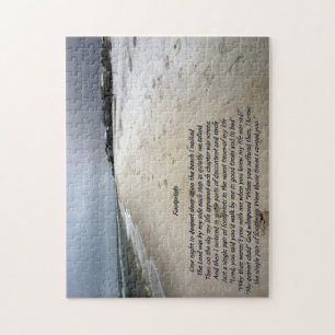 Footprints on the sand created into a puzzle