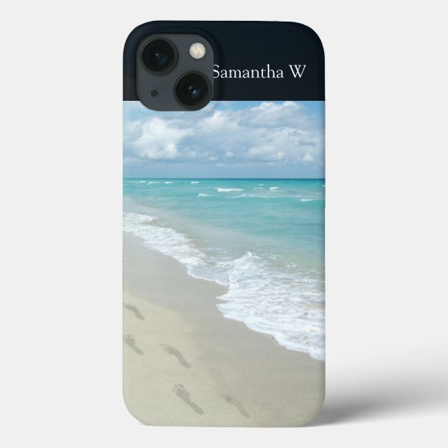 Footprints on White Sandy Beach, Scenic Aqua Blue Case-Mate iPhone Case (Back)
