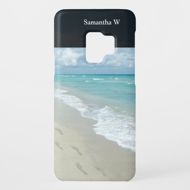 Footprints on White Sandy Beach, Scenic Aqua Blue Case-Mate Samsung Galaxy Case (Back)