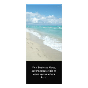 Footprints on White Sandy Beach, Scenic Aqua Blue Rack Card