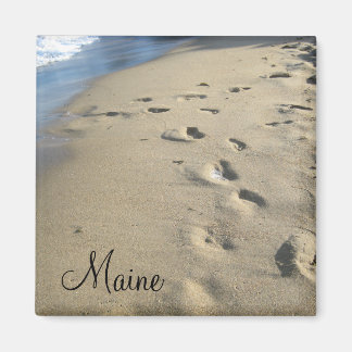 Footsteps on a sandy beach (Maine) Magnet