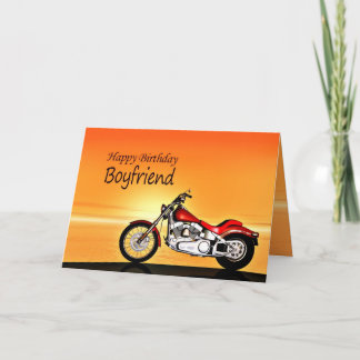 For a boyfriend, Motorcycle sunset birthday Card