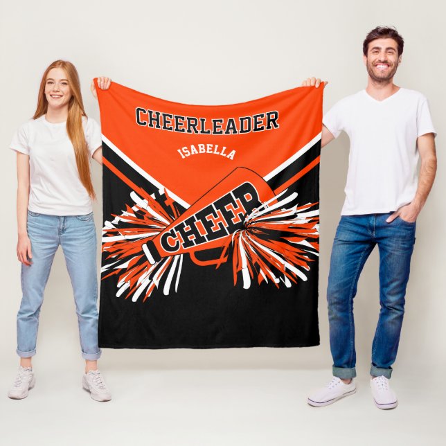 For a 📣 Cheerleader - Orange, Black & White Fleece Blanket (In Situ)