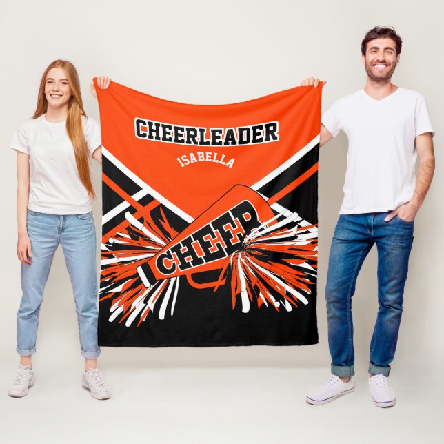 For a Cheerleader 📣 - Orange, Black & White Fleece Blanket (In Situ)