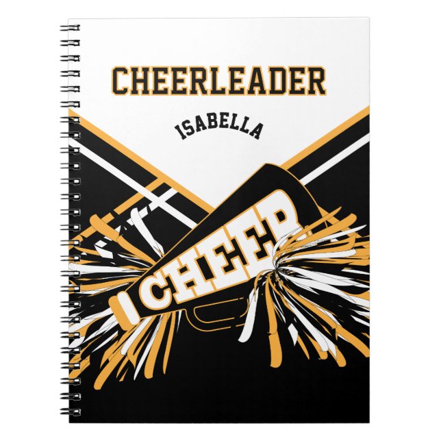For a Cheerleader - White, Gold and Black Spiral Notebook (Front)