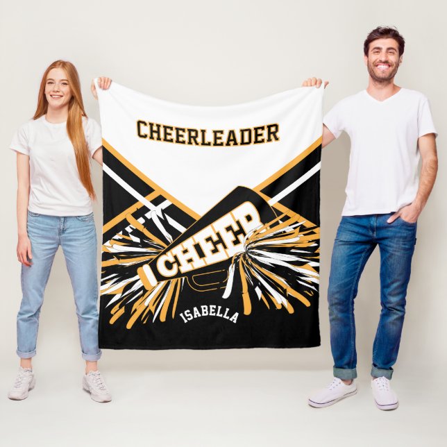 For a Cheerleader 📣 - White, Gold & Black Fleece Blanket (In Situ)