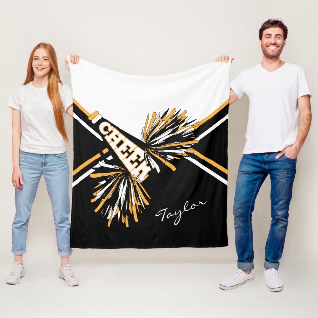 For a 📣 Cheerleader - White, Gold & Black Fleece Blanket (In Situ)