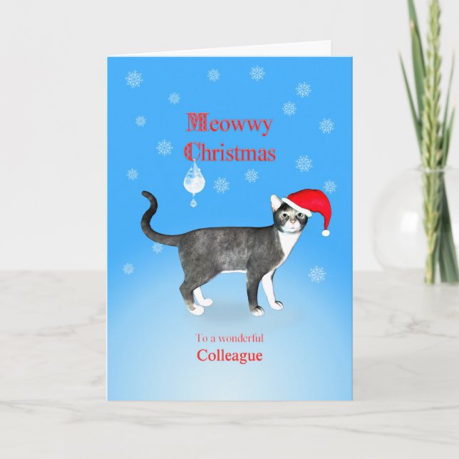 For  a colleague, Meowwy Christmas cat Holiday Card (Front)