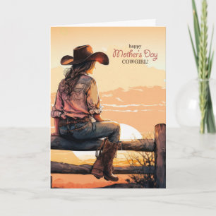 for a Cowgirl on Mother's Day Ranch Sunset Holiday Card